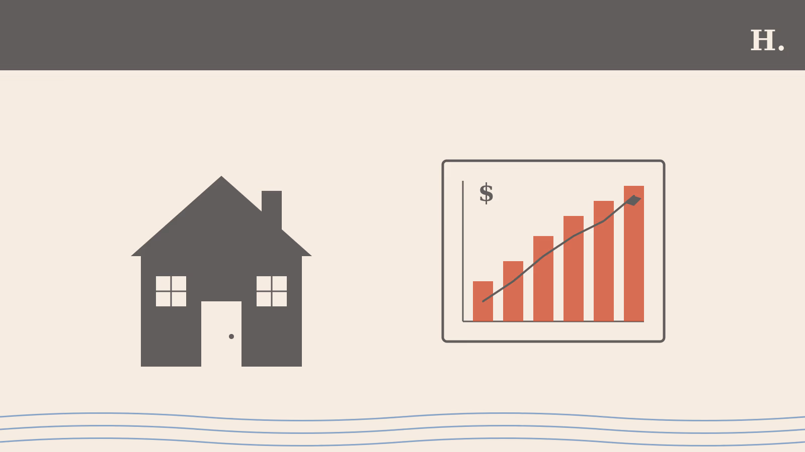 Illustration of Missouri City TX real estate showing house and rising price chart
