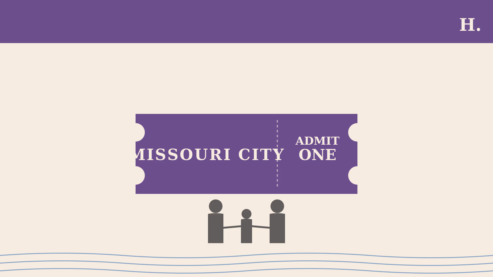 Illustration of Missouri City TX entertainment ticket and family for things to do