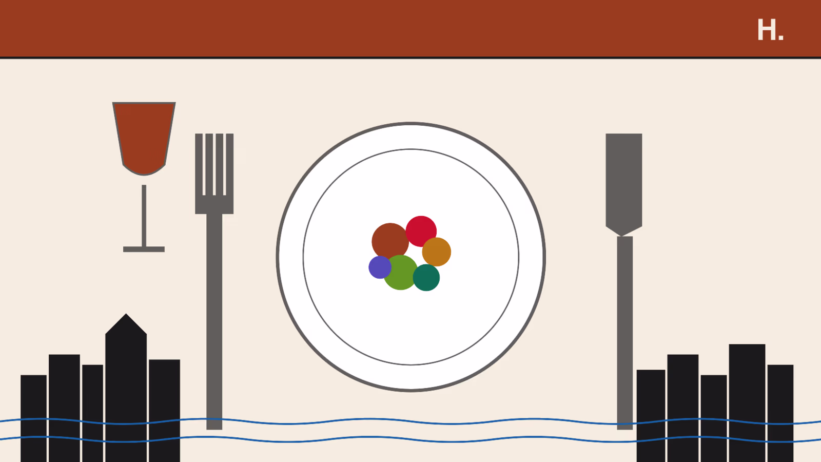 Best restaurants in Montrose Houston illustration with plate, fork, knife, and wine glass