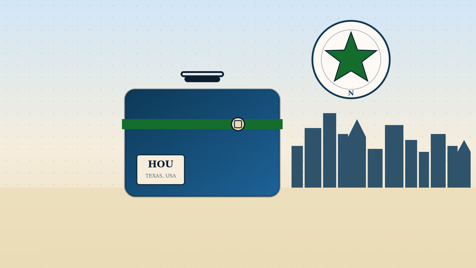 Stylized suitcase with Texas star compass illustrating the moving to Houston complete relocator guide