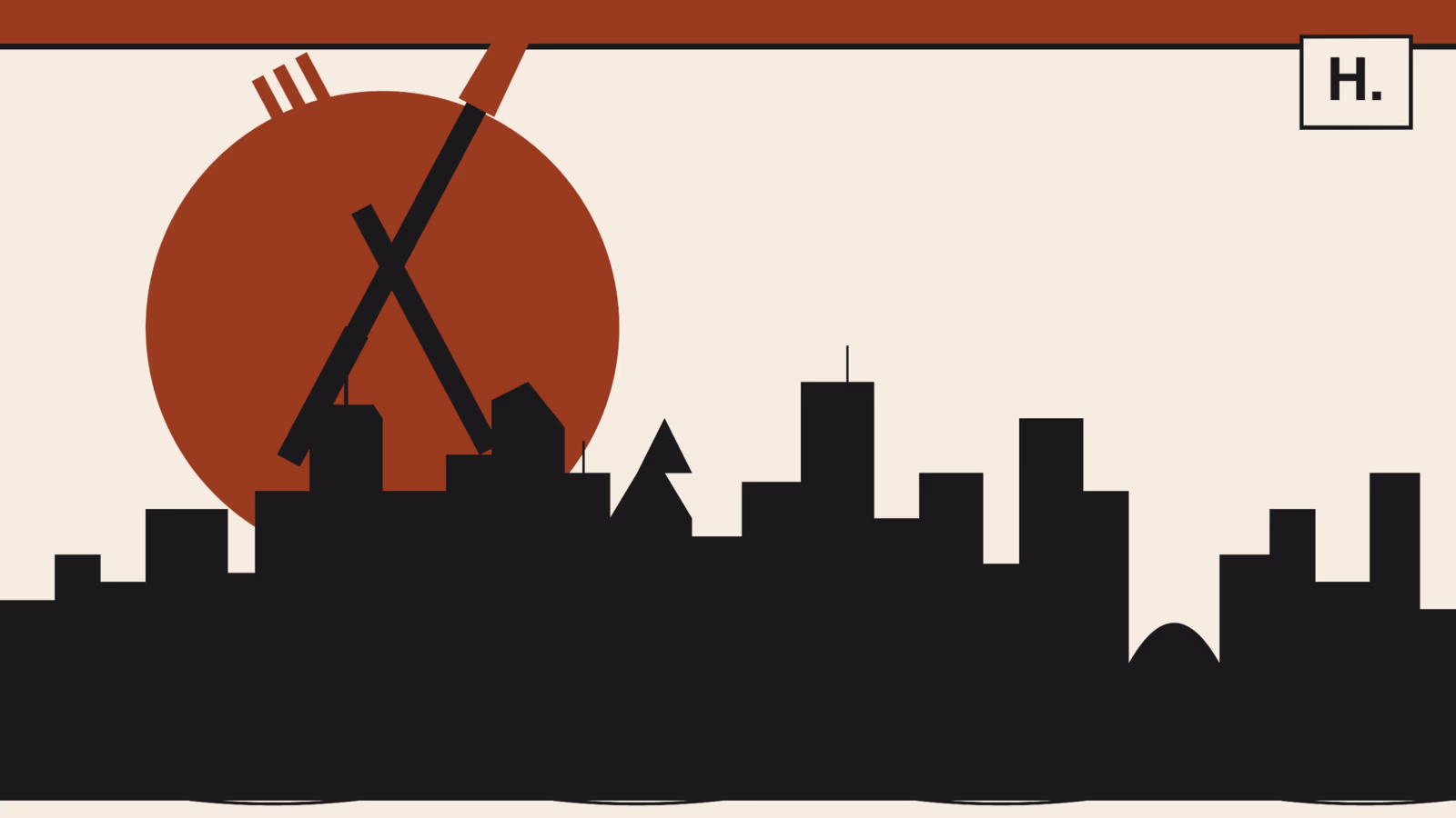 Best restaurants in the Museum District Houston illustration with fork knife and plated dish over Downtown skyline