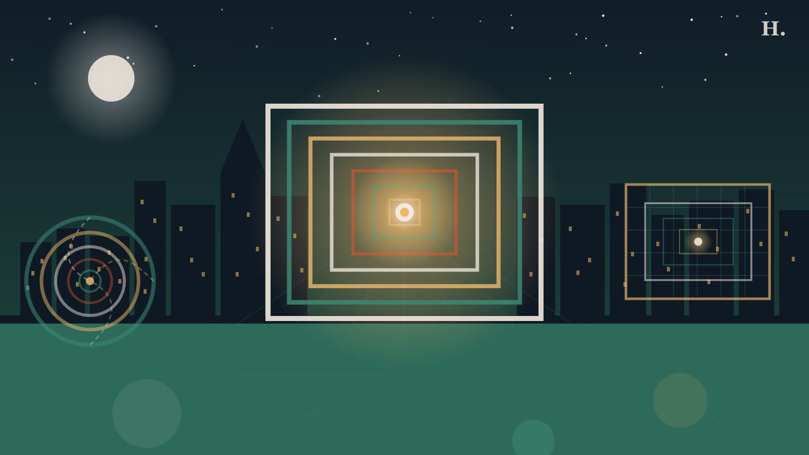 Museum of Illusions Houston visitor guide: infinity mirror frames and optical illusion vortex against Houston skyline at night