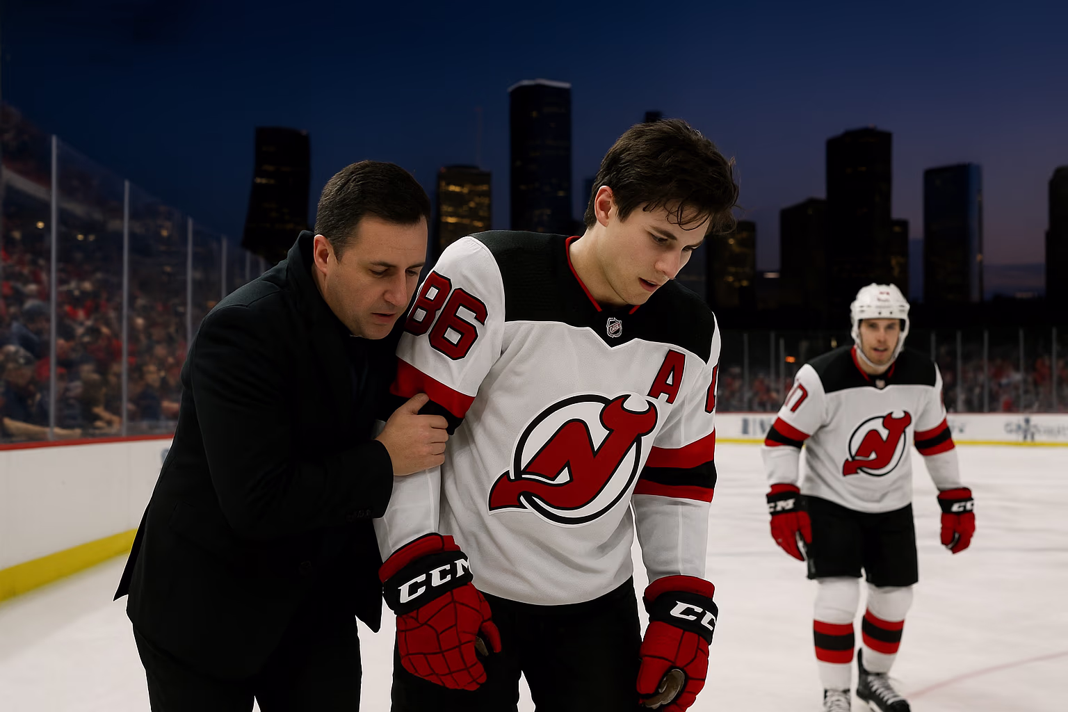 Olympic Concern as Devils Star Jack Hughes Leaves Game With Injury