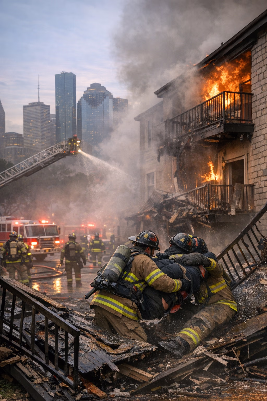 Houston Firefighter Injured After Balcony Collapse at Apartment Fire