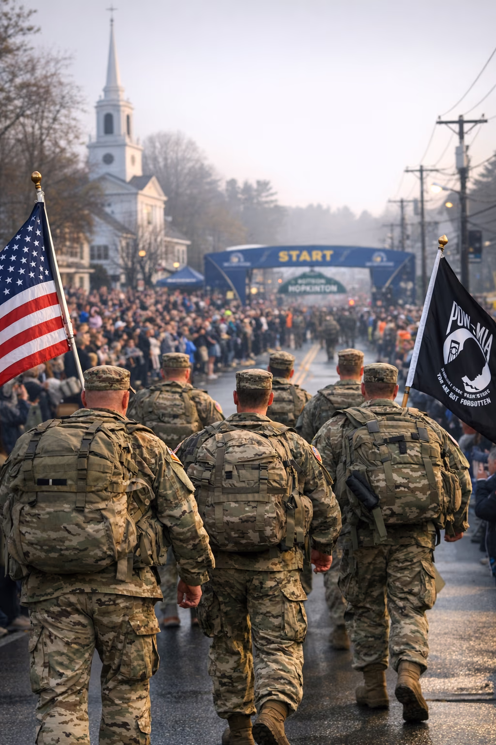 Boston Marathon tradition starts again as military marchers leave Hopkinton