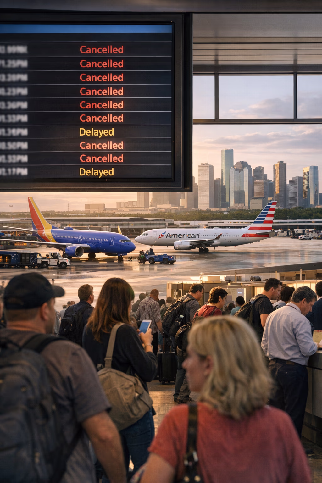Houston Flights Hit as 402 US Cancellations Snarl Travel