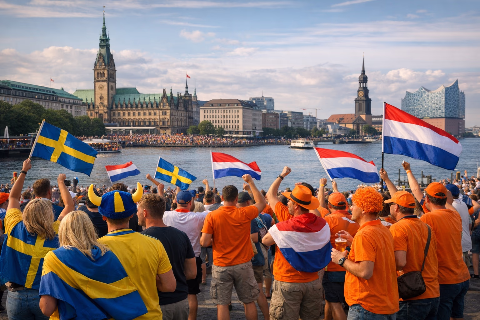 Swedish and Dutch Fans Fill Hamburg Before World Cup Clash