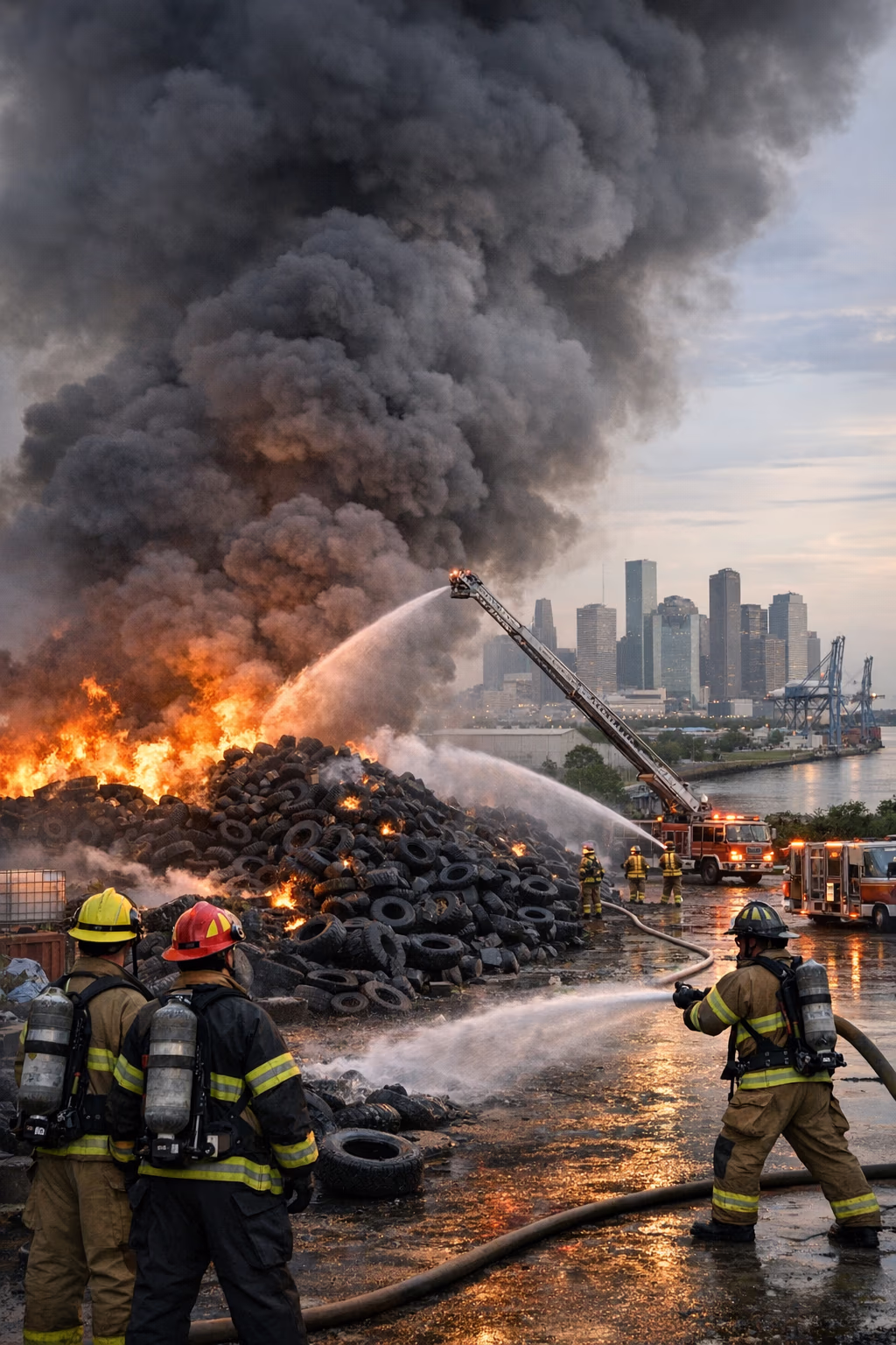 Houston tire fire draws nearly 100 firefighters