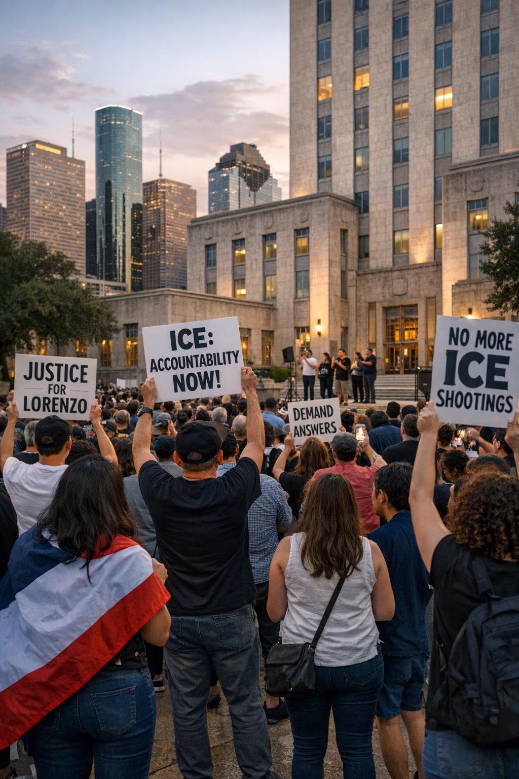 Houston ICE shooting protest draws crowd at City Hall