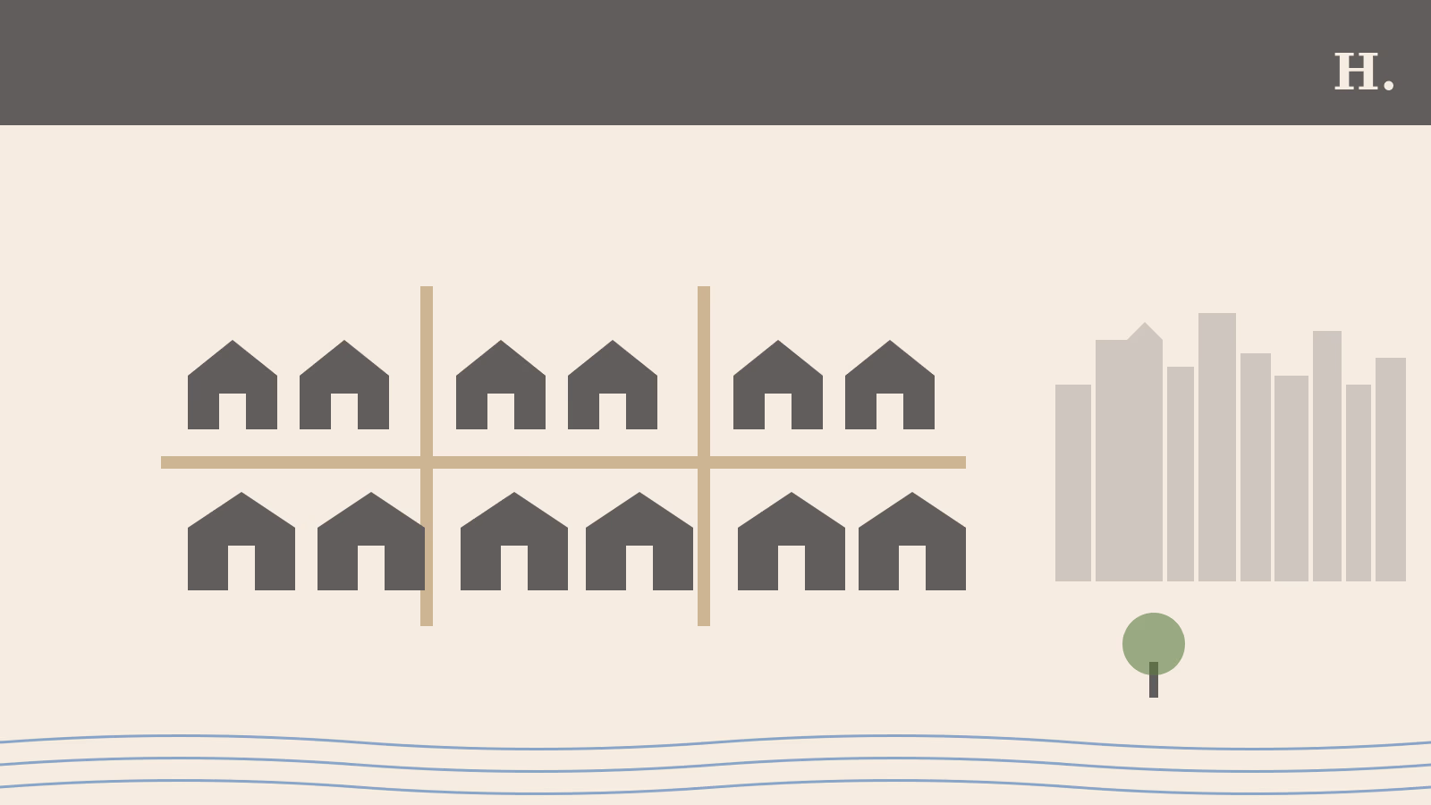 Illustration of master-planned suburban homes south of the Houston skyline representing Pearland TX