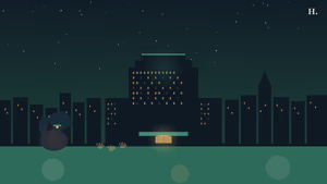 Pet-friendly hotels in Houston illustration: hotel building and dog silhouette against the night skyline