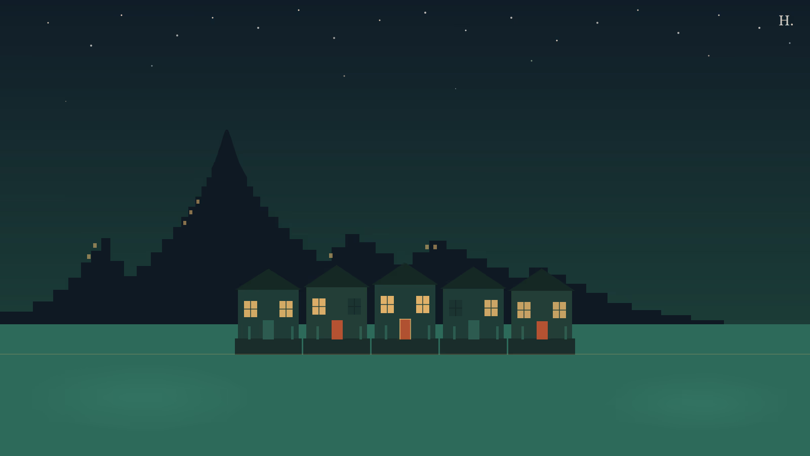 Project Row Houses at night: a lit row of shotgun houses in Houston’s Third Ward