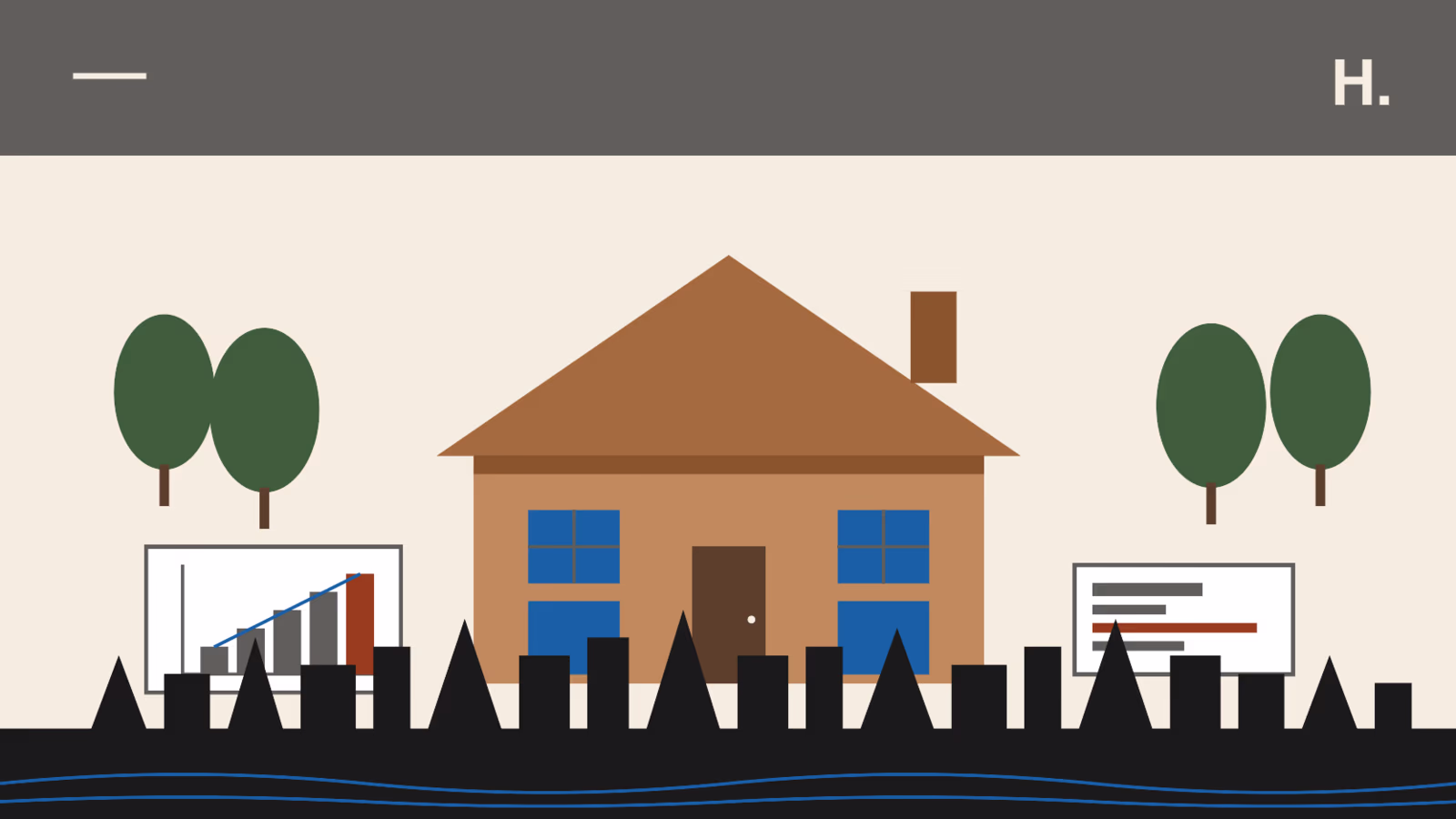 House price chart and for sale sign illustration for The Woodlands TX real estate market guide