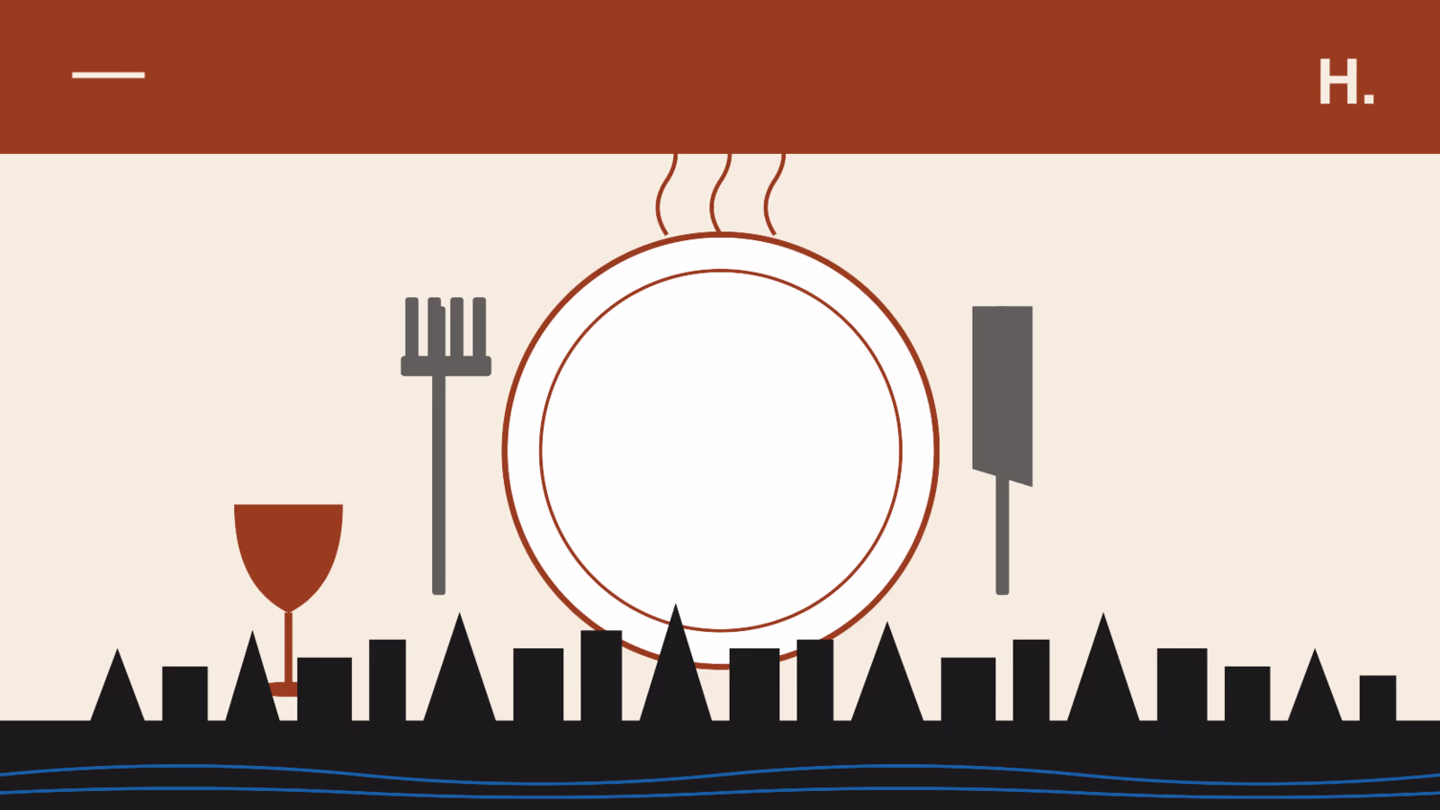 Fork knife wine glass and plate illustration for best restaurants in The Woodlands TX guide