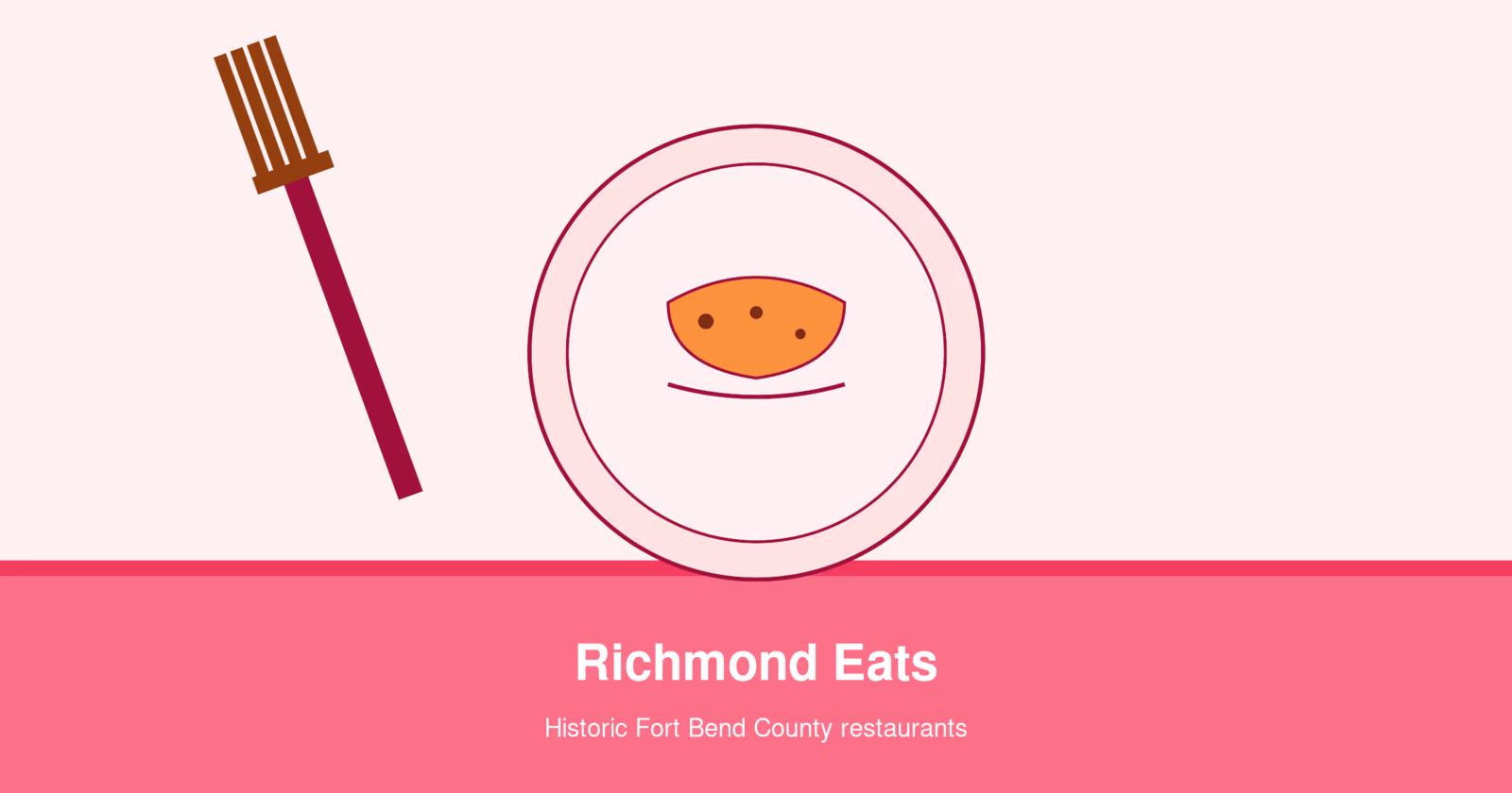 Flat illustration of fork knife and plate over a sunset background for best Richmond Texas restaurants guide