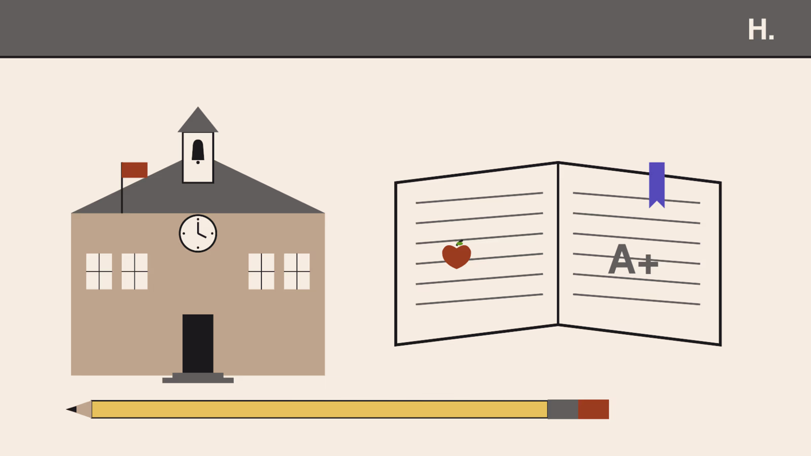 Illustration of a brick schoolhouse and open book for River Oaks Houston schools guide