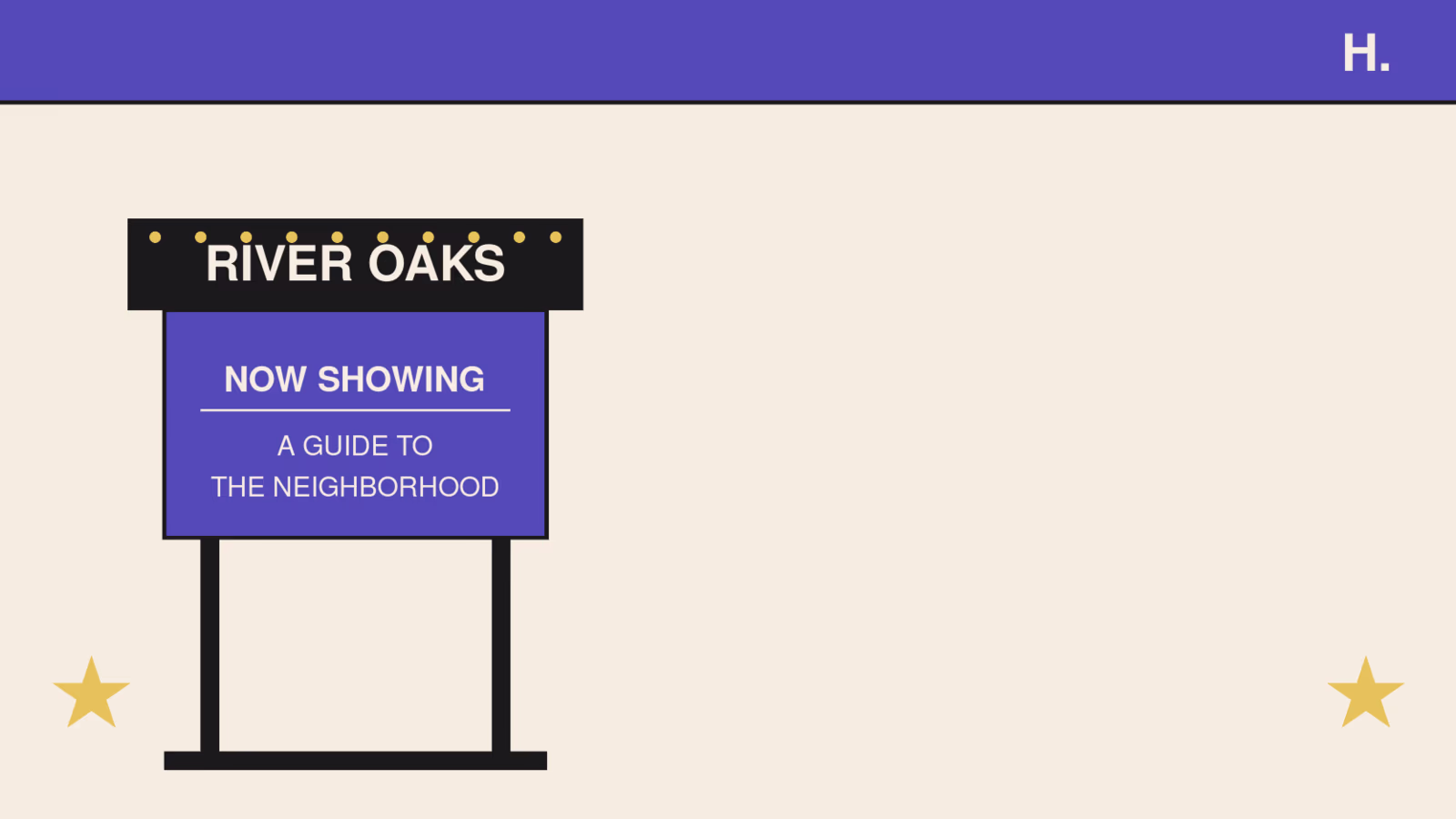 Illustration of vintage theatre marquee for things to do in River Oaks Houston
