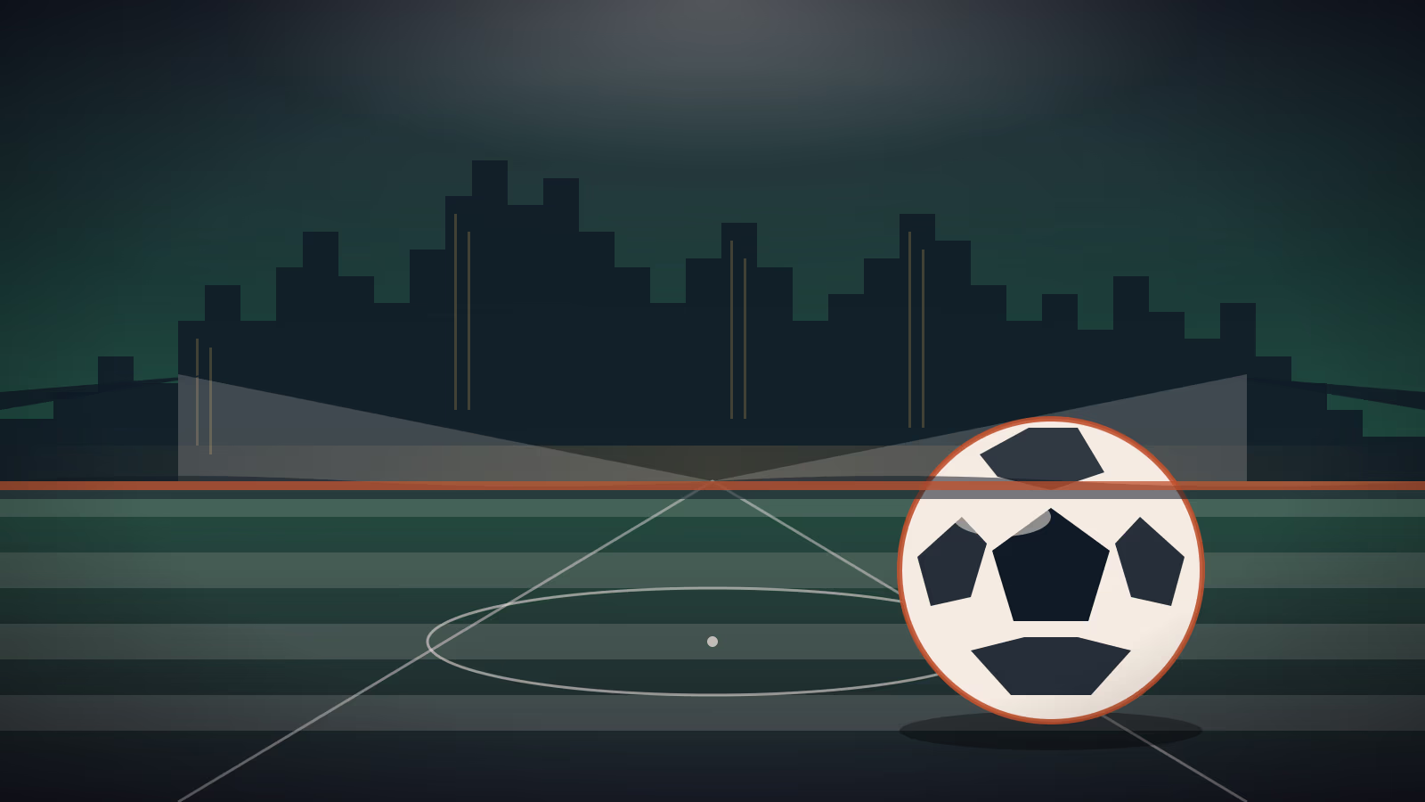 Shell Energy Stadium EaDo Houston skyline soccer ball orange dusk hero illustration