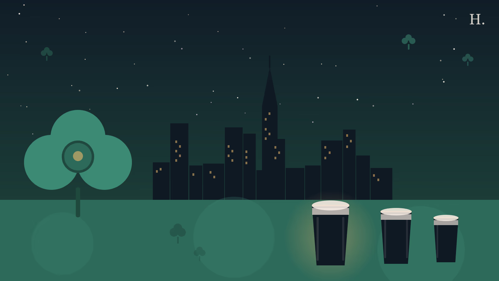 St. Patrick’s Day in Houston illustration: shamrock, Guinness pint, and city skyline at night