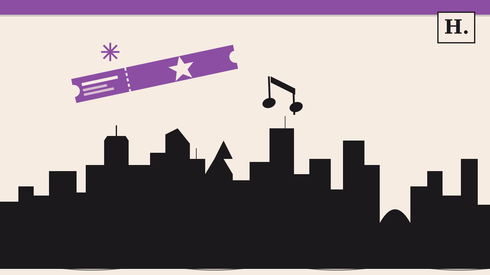 Illustration of concert ticket and star burst for things to do in Sugar Land TX guide