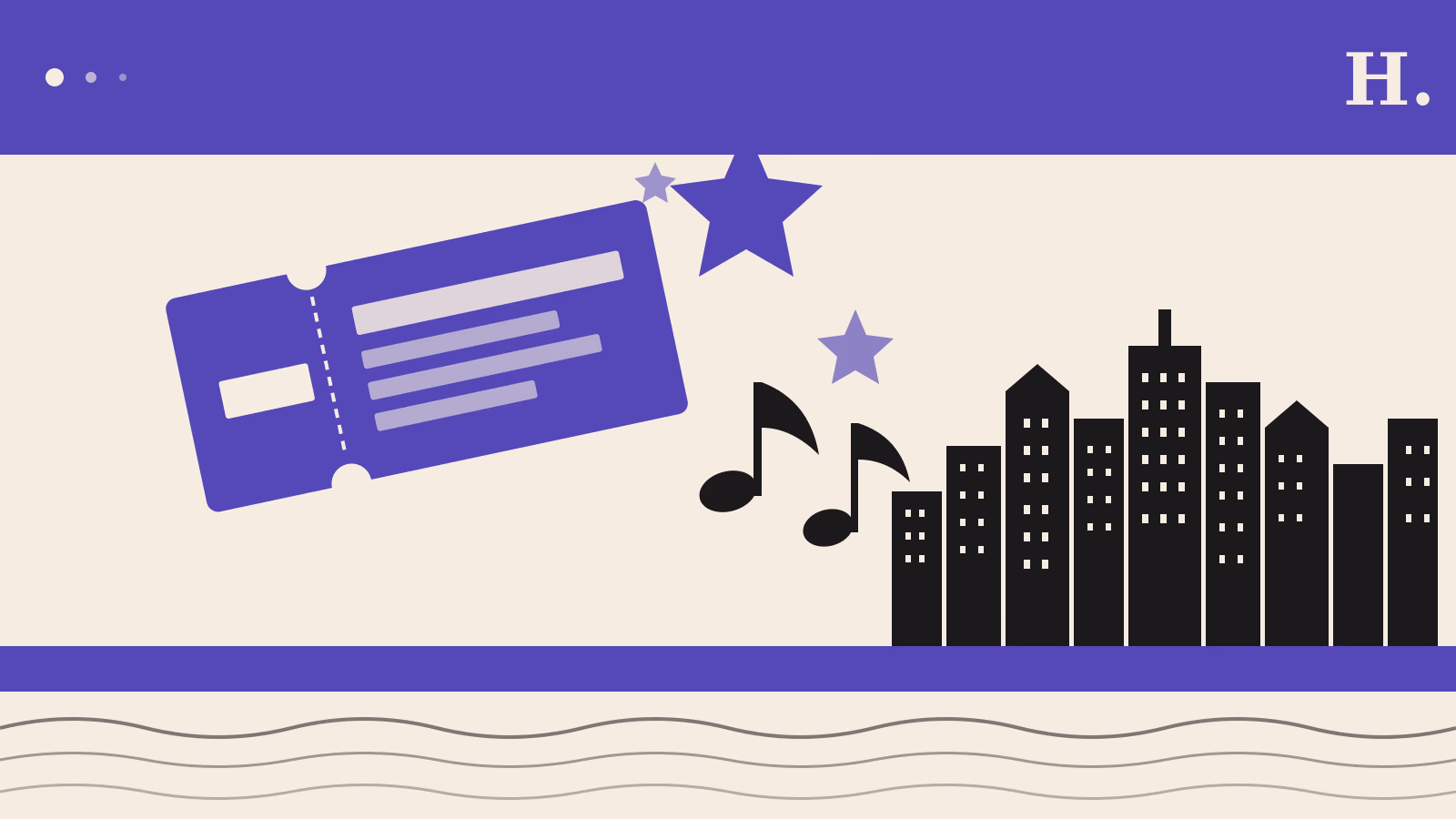 Illustration of things to do in The Heights Houston with concert ticket star and music note