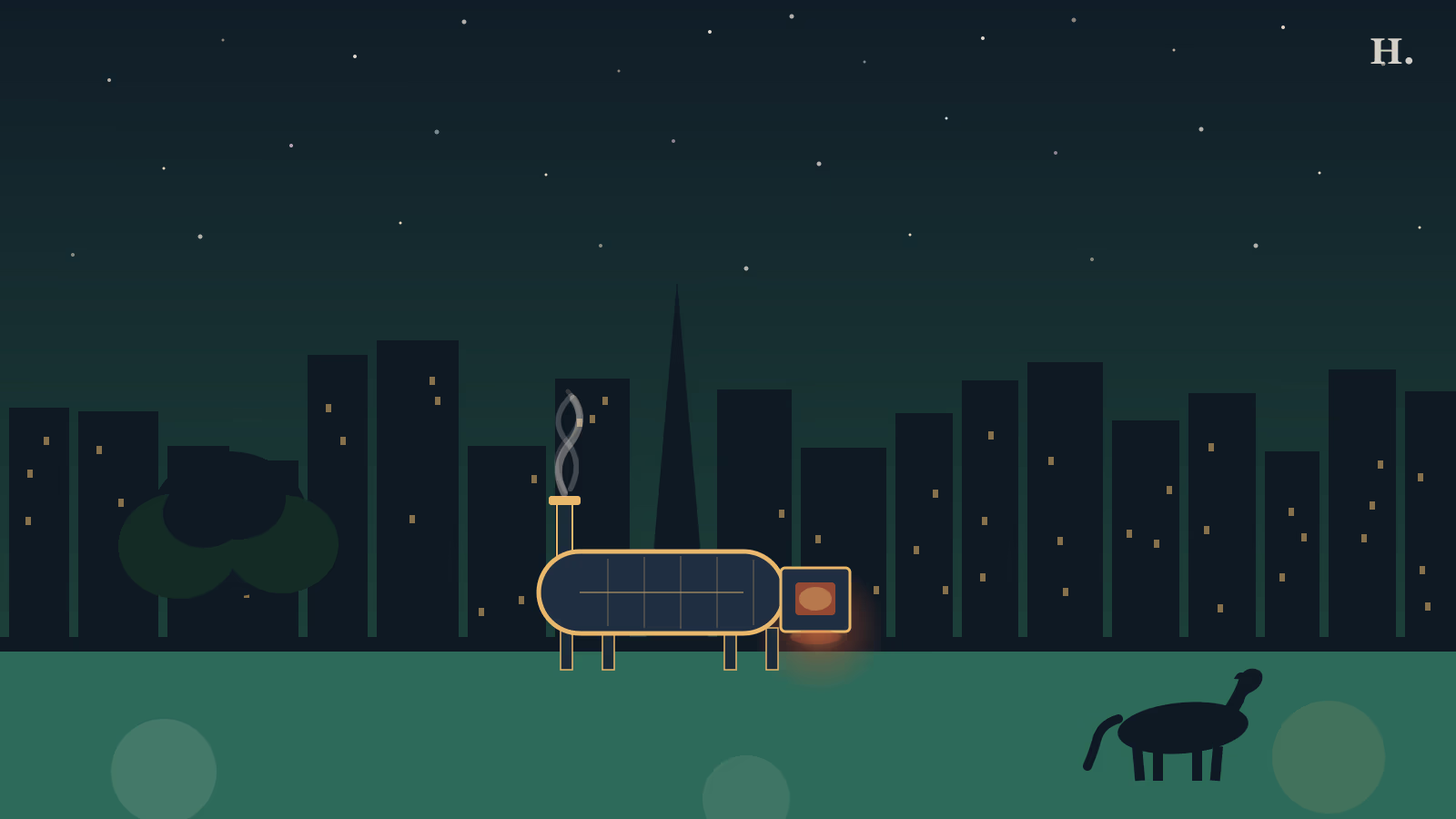 Acres Homes Houston things to do: BBQ smoker, oak tree and horse silhouette at night