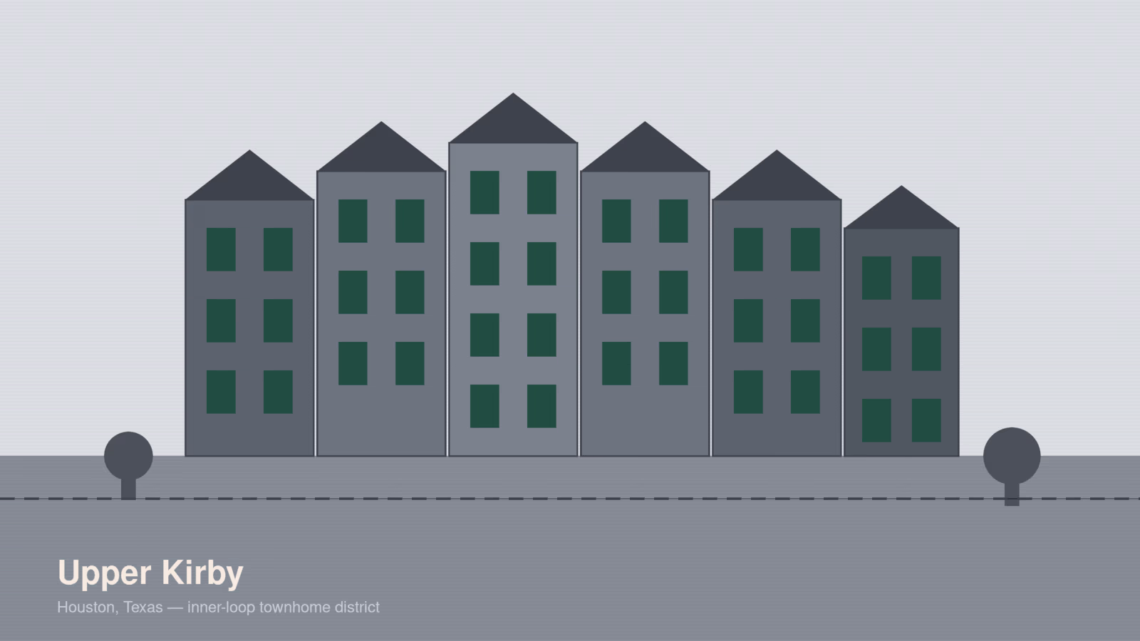 Illustration of Upper Kirby Houston neighborhood townhomes and rooftops