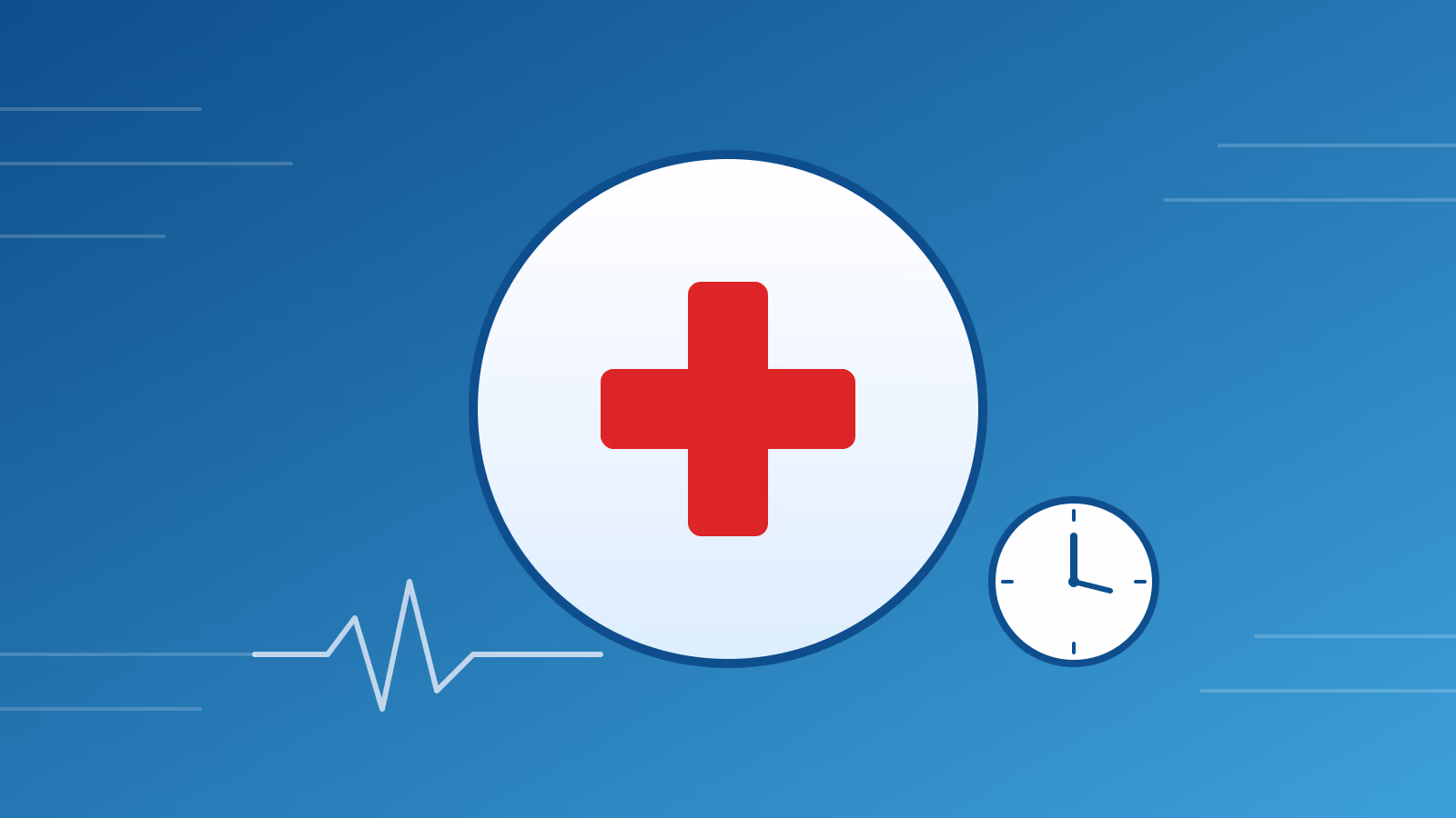 Medical cross icon and clock symbol representing urgent care clinics in Houston