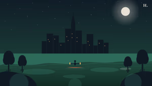 What is a bayou illustration: Houston skyline at night with a winding bayou waterway and cypress trees in the foreground
